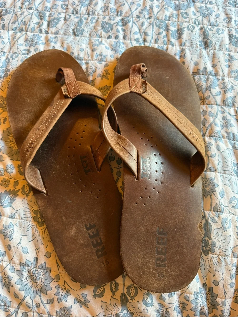 Reef Men’s Brown and Tan Leather Flip Flops